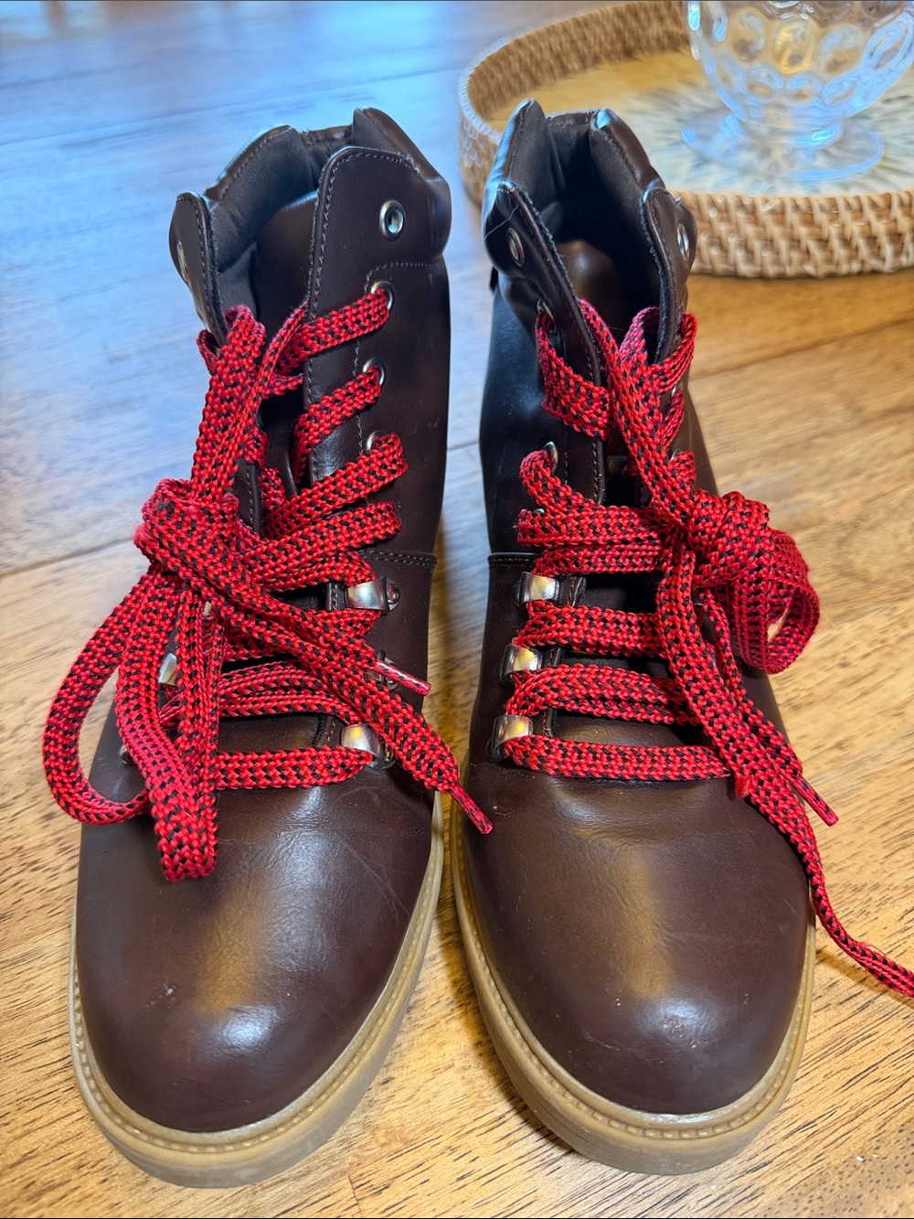 Universal Thread Brown Lace-Up Hiker Boots with Red Laces